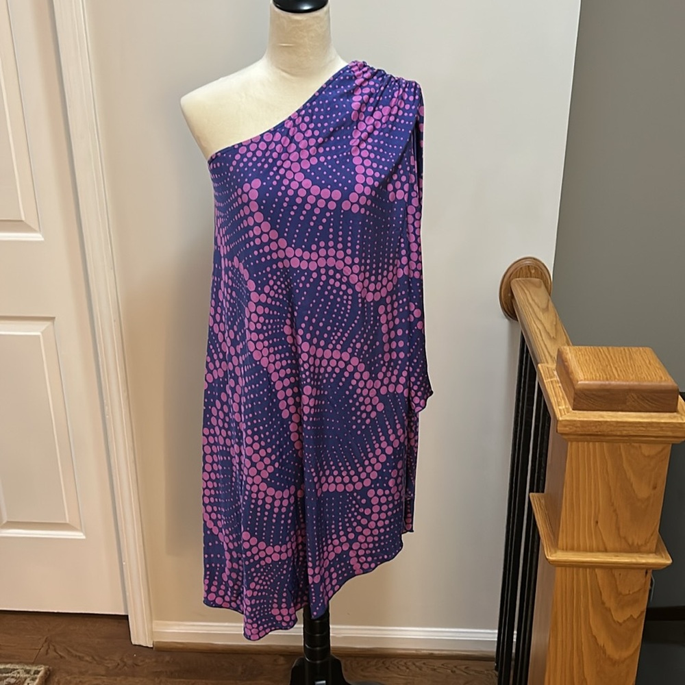 Purple and Pink One-Shoulder Dress funky abstract dot print size small - Picture 3 of 14